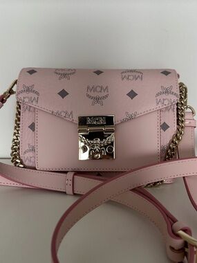 MCM Blush Pink Logo Crossbody with Gold Hardware